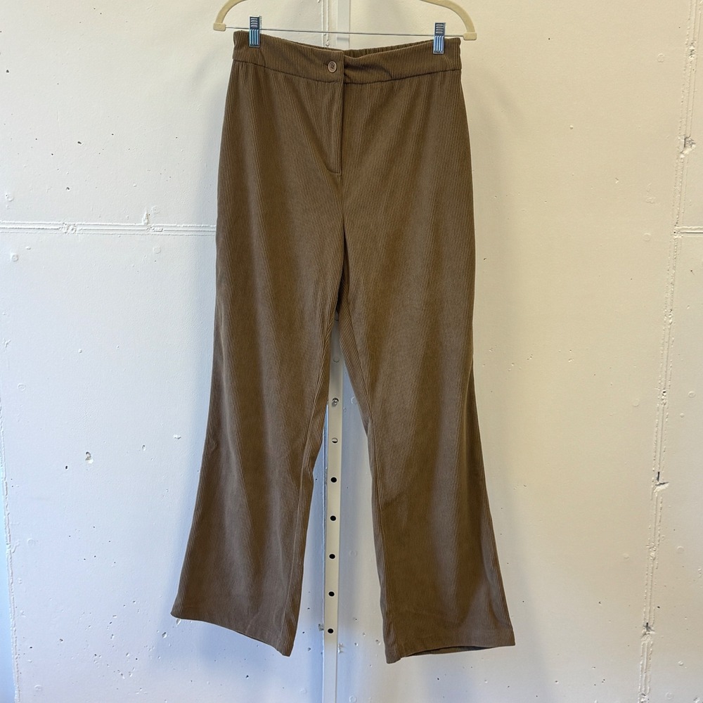 Sincerely Jules Brown Corduroy Straightβ Flare Pants High Rise Elastic Waist Lg